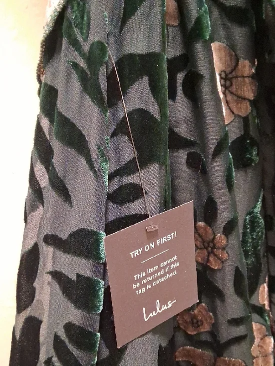 Lulu's Emerald Green Velvet Floral Wrap Maxi Dress with Metallic Accents - Picture 9 of 13